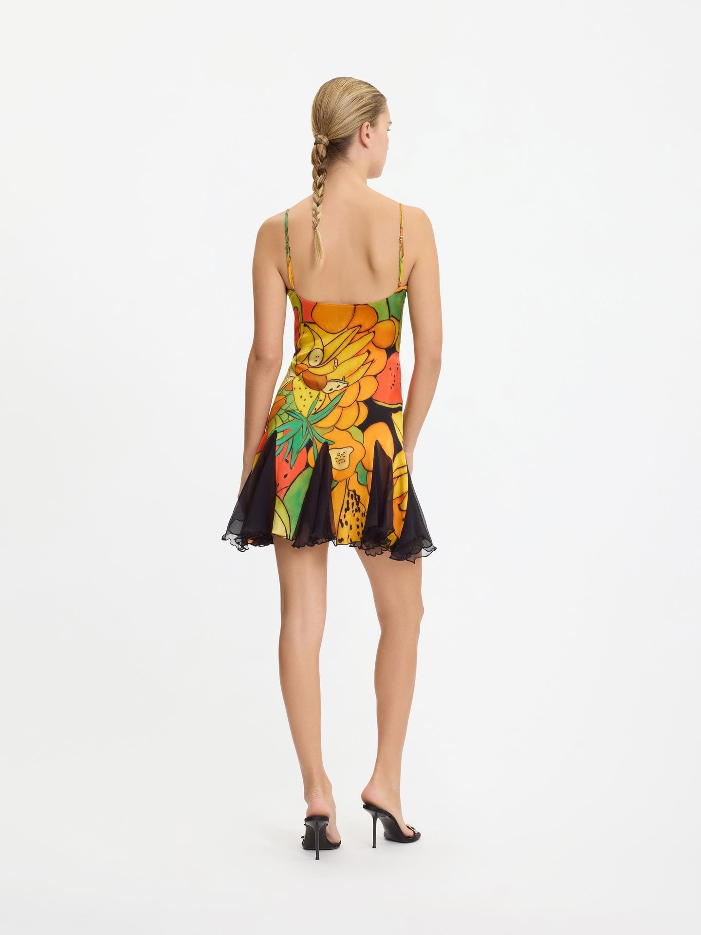Frutas Silk Satin Lace Mini Dress