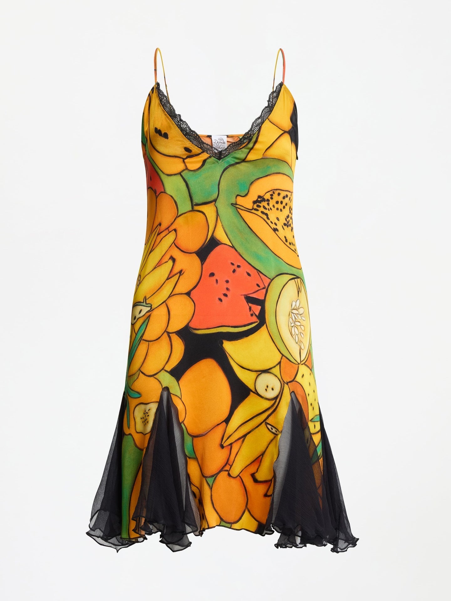 Frutas Silk Satin Lace Mini Dress