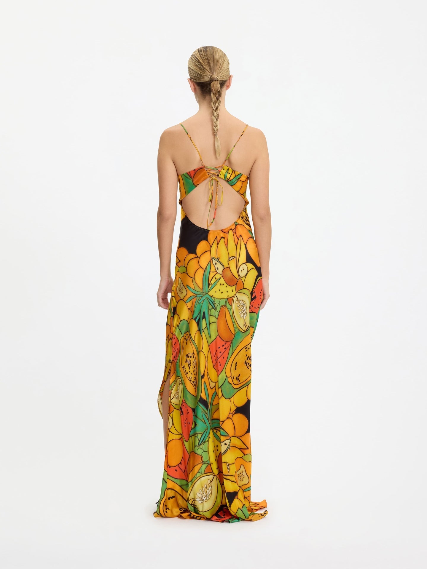 Frutas Silk Satin Long Dress