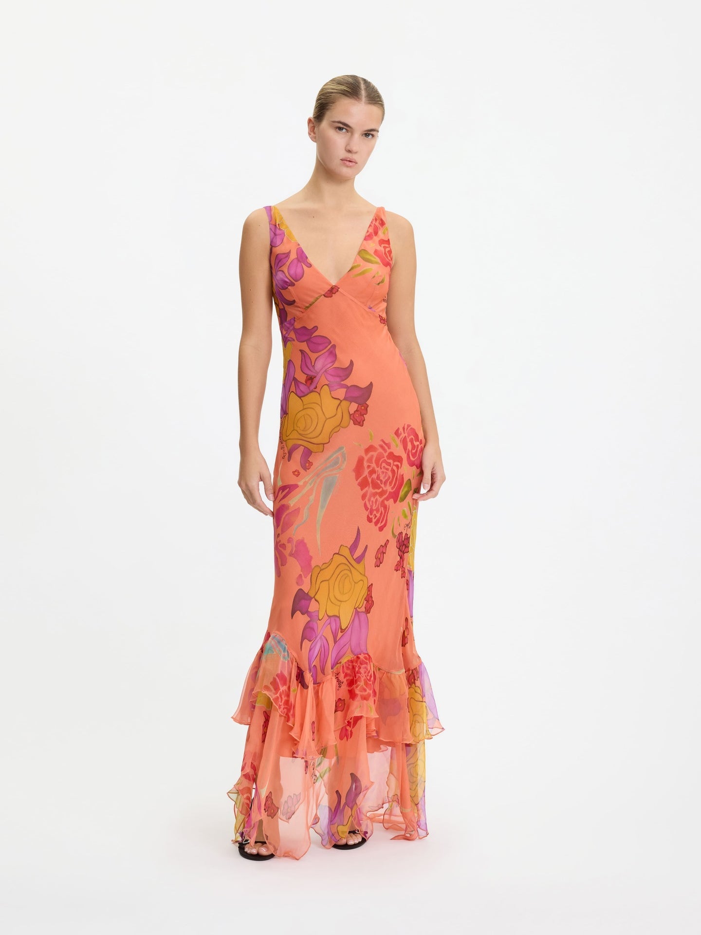 Guava Flores Silk Long Dress