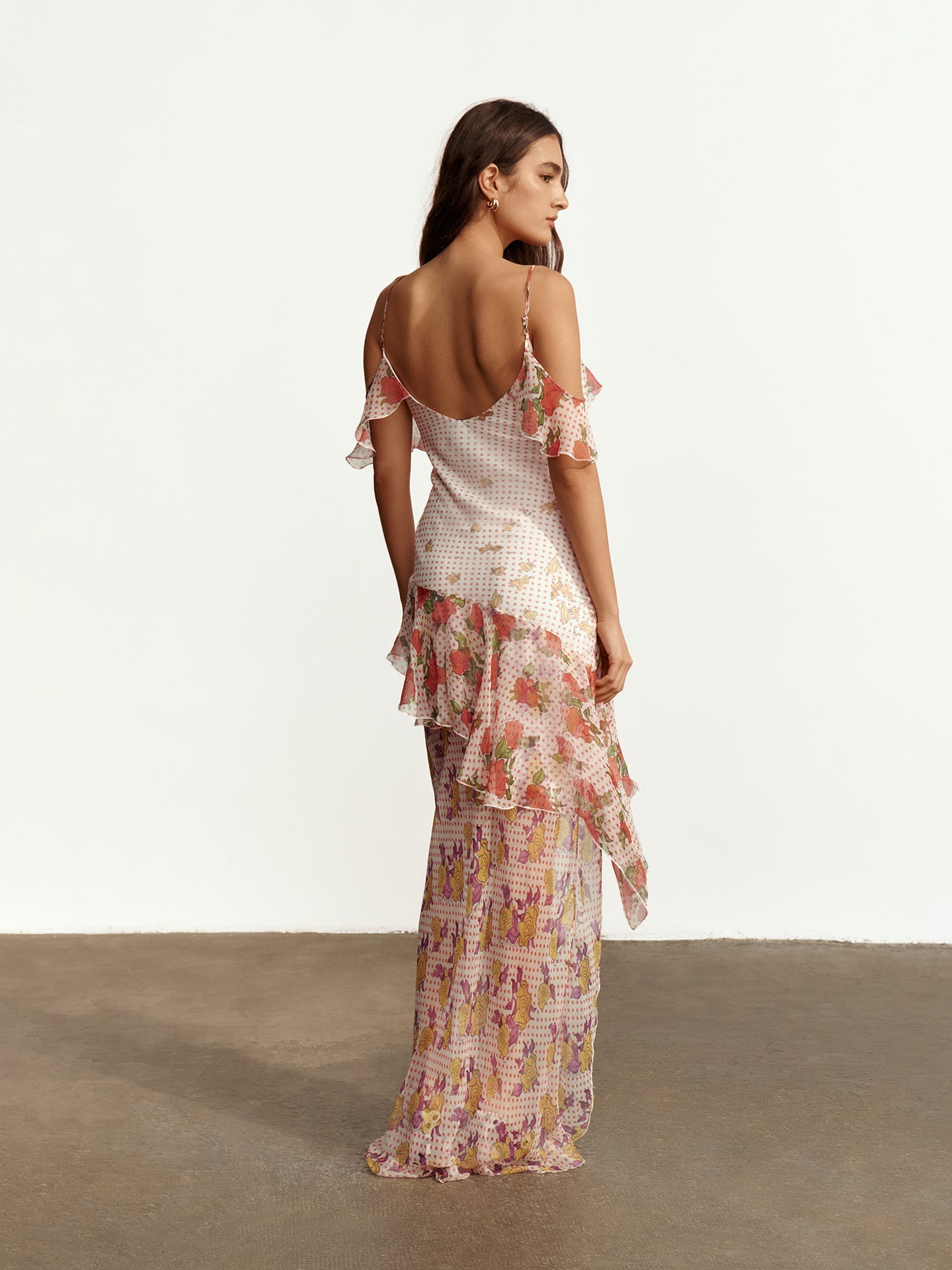 Pajaritos Y Rosas Silk Chiffon Long Dress