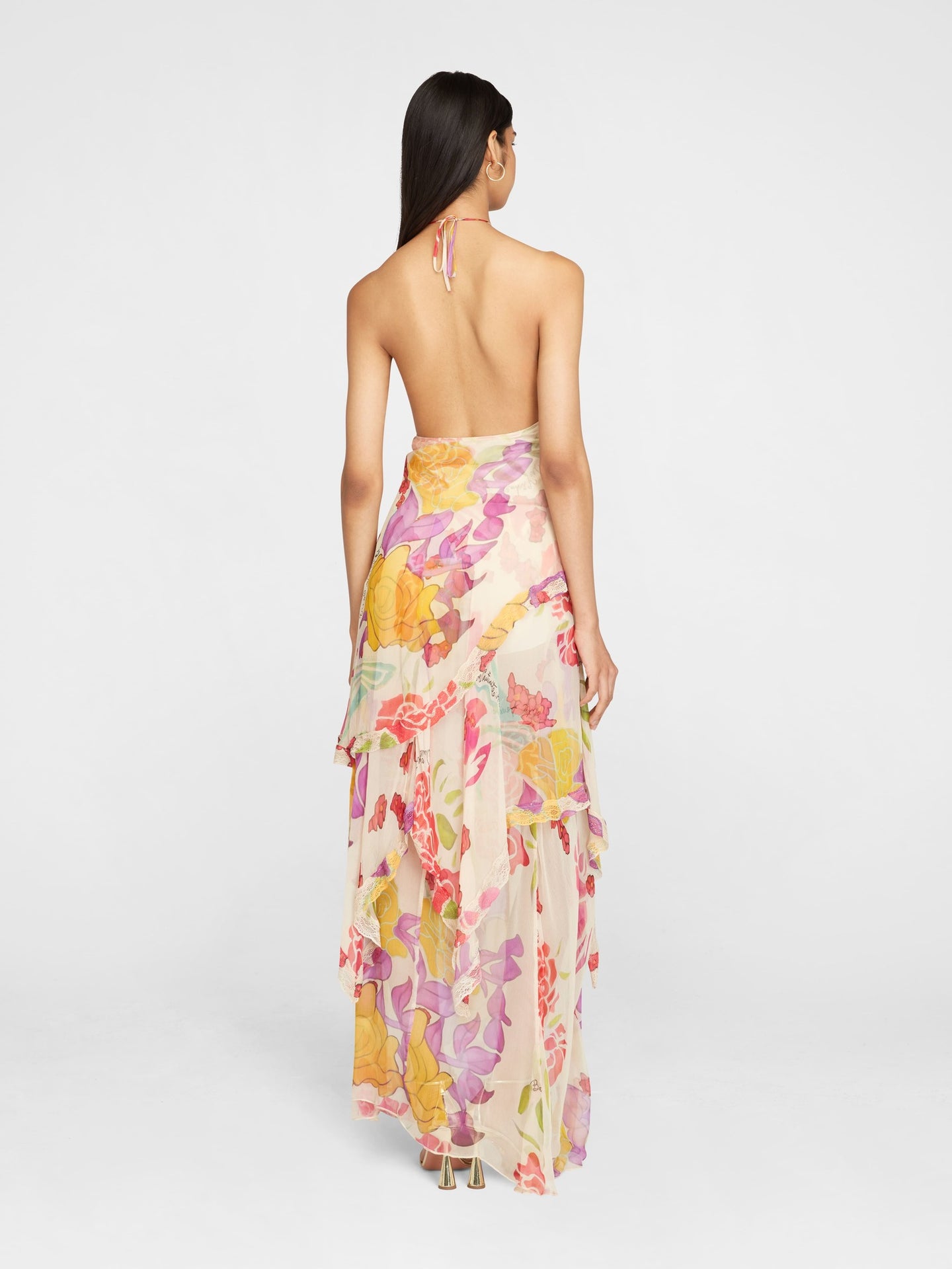 Flores Silk Chiffon Long Halter Dress