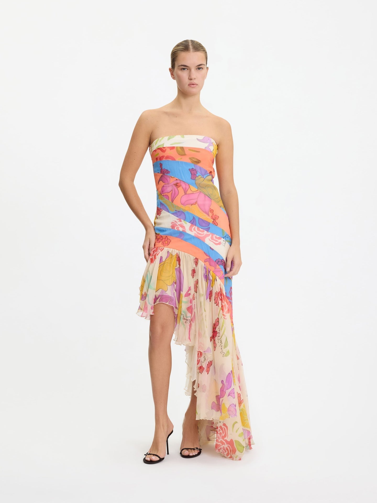 Flores Strapless Silk Chiffon Long Dress